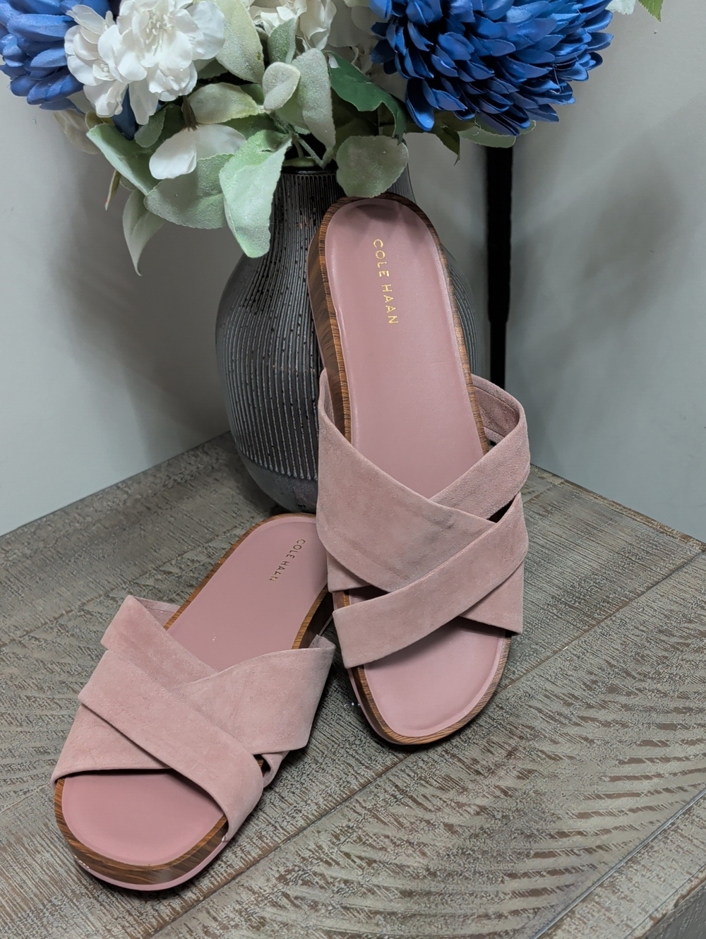 Cole Haan Braelyn Suede Crisscross Slide NWOT